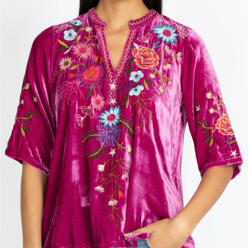 Johnny Was Ulla velvet easy v-neck blouse XL